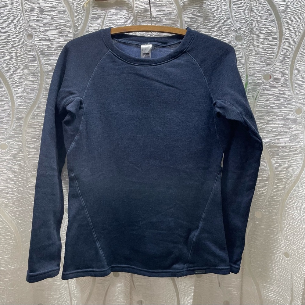 Quechua Decathlon Base Layer Top Women Size M Navy Blue Excellent Fleece Lined‎